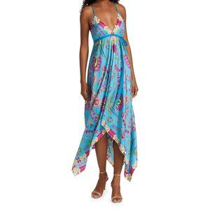 ETRO BLUE SILK HANKERCHIEF HEM DRESS ONE SIZE NWTS!